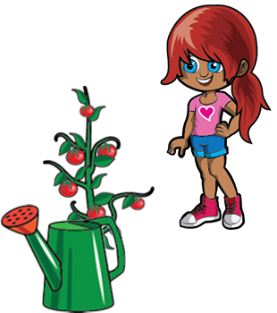 Mia and tomato plant